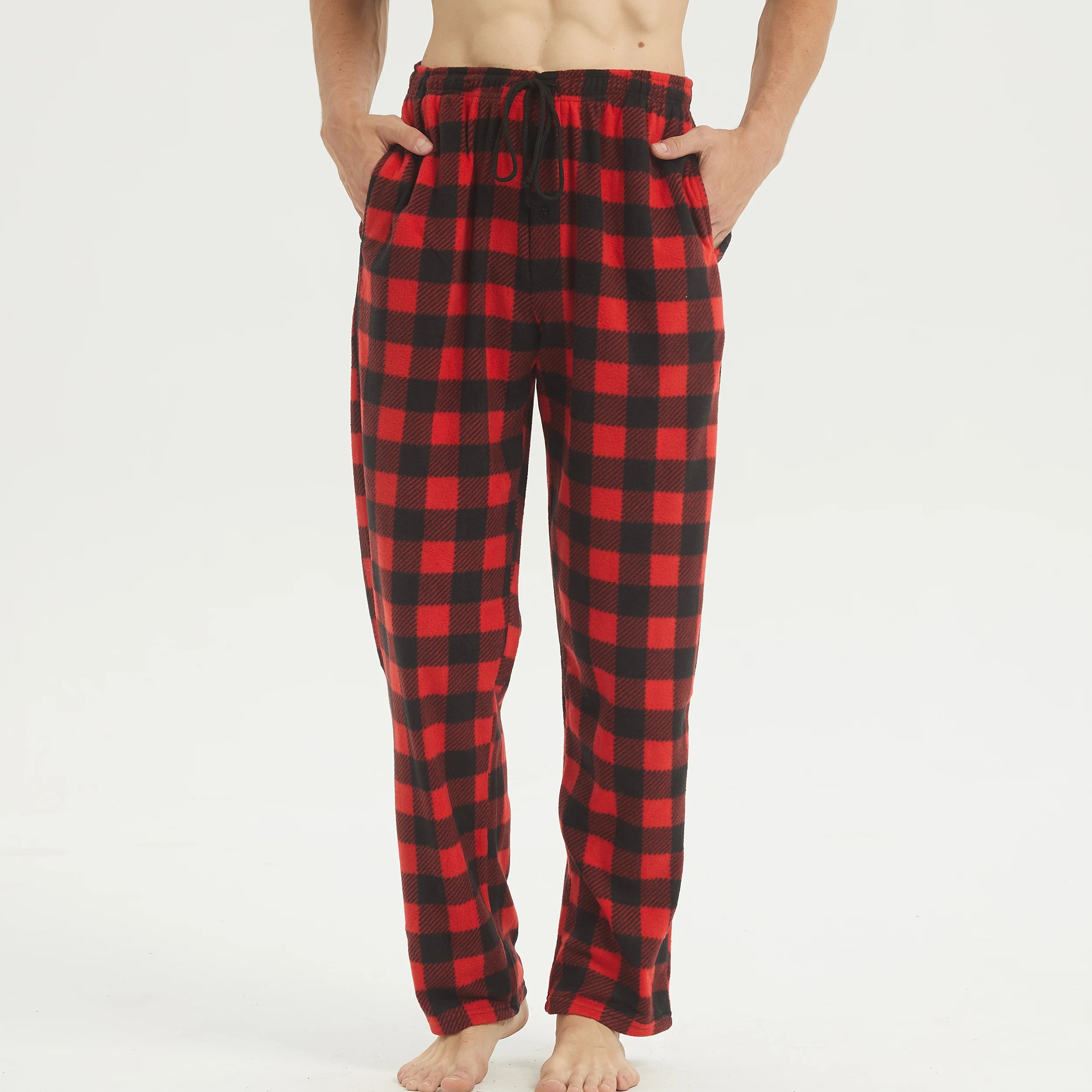 Men Fleece Plaid Pajama Pants Warm Lounge Sleepwear