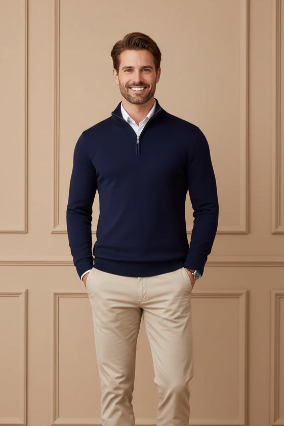 Men Quarter Zip Slim Fit Knitted Sweater