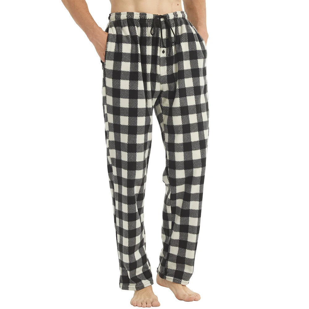Men Fleece Plaid Pajama Pants Warm Lounge Sleepwear