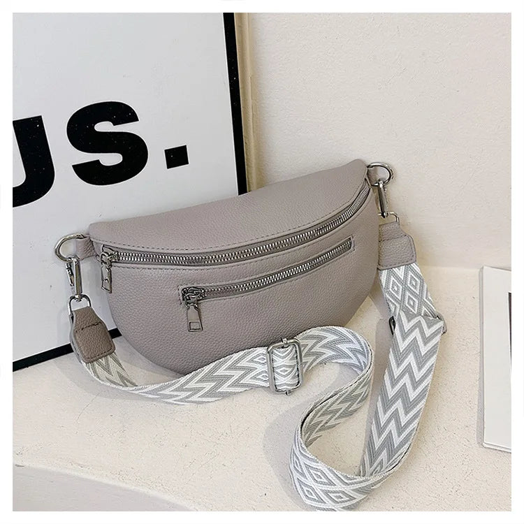 Multi Pocket PU Leather Waist Chest Crossbody Bag for Women