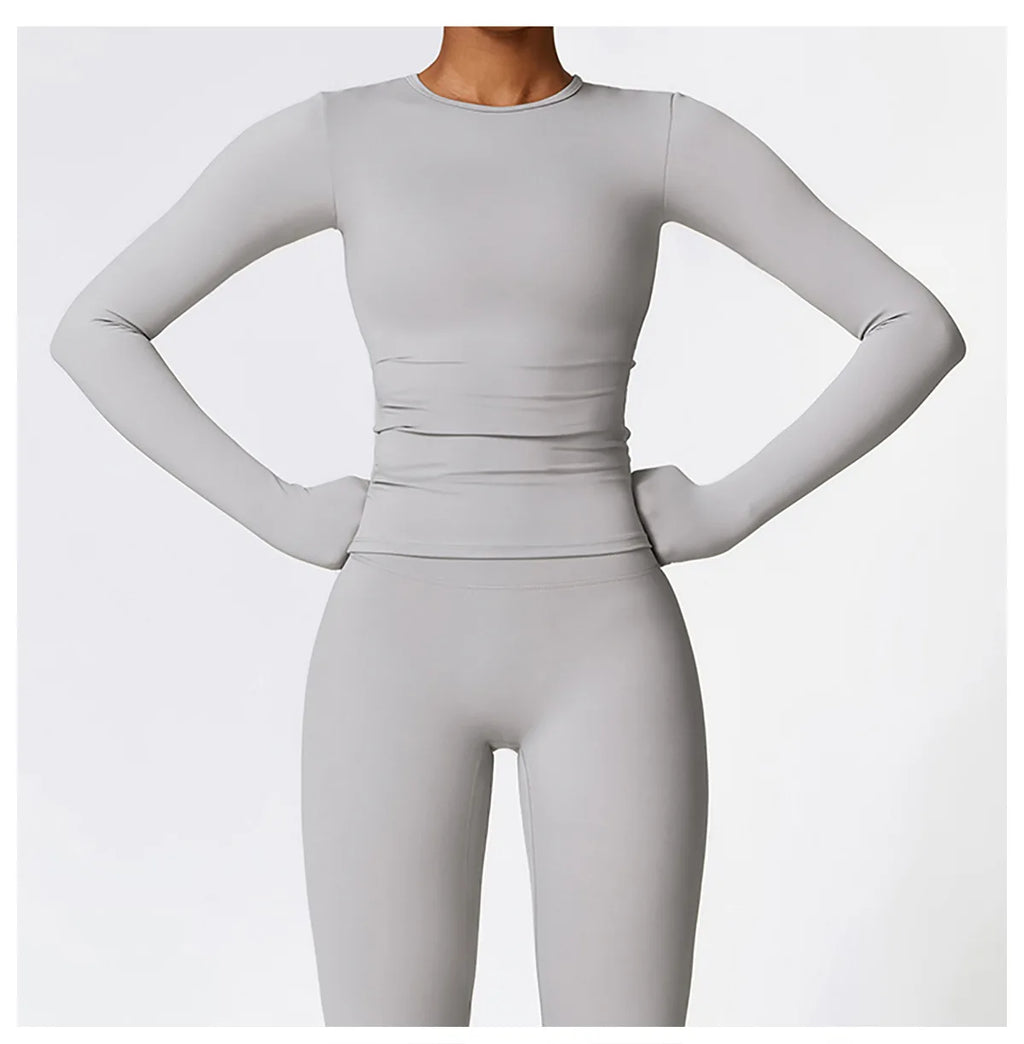 Women Long Sleeve Crop Yoga Top Quick Dry Fitness Shirt