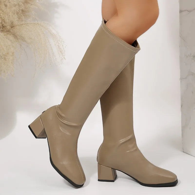 Women Vintage Knee High Leather Boots