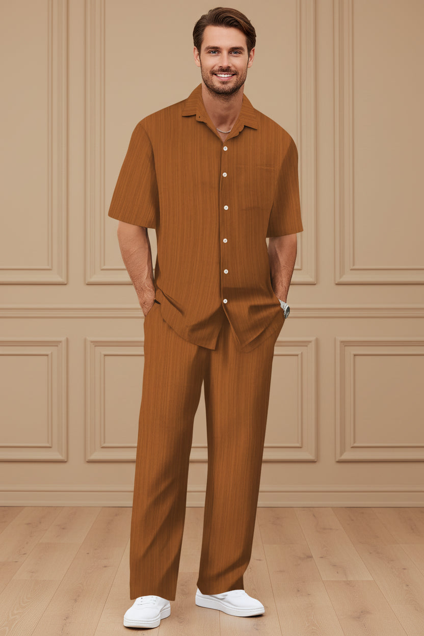 Men Color Block Short Sleeve Shirt Set