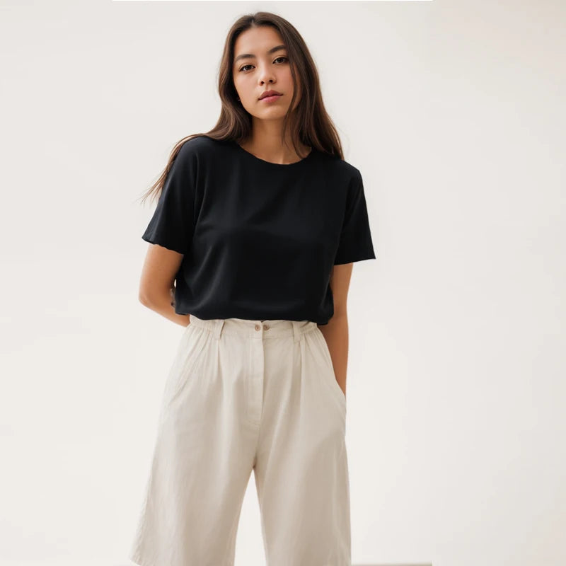 Women Heavy Cotton Short Sleeve O Neck T Shirt Casual Tee