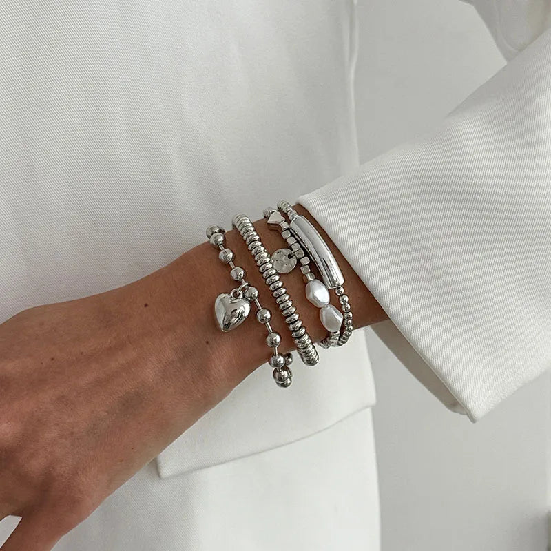 Women Pearl Heart Bracelet Set Fashion Jewelry