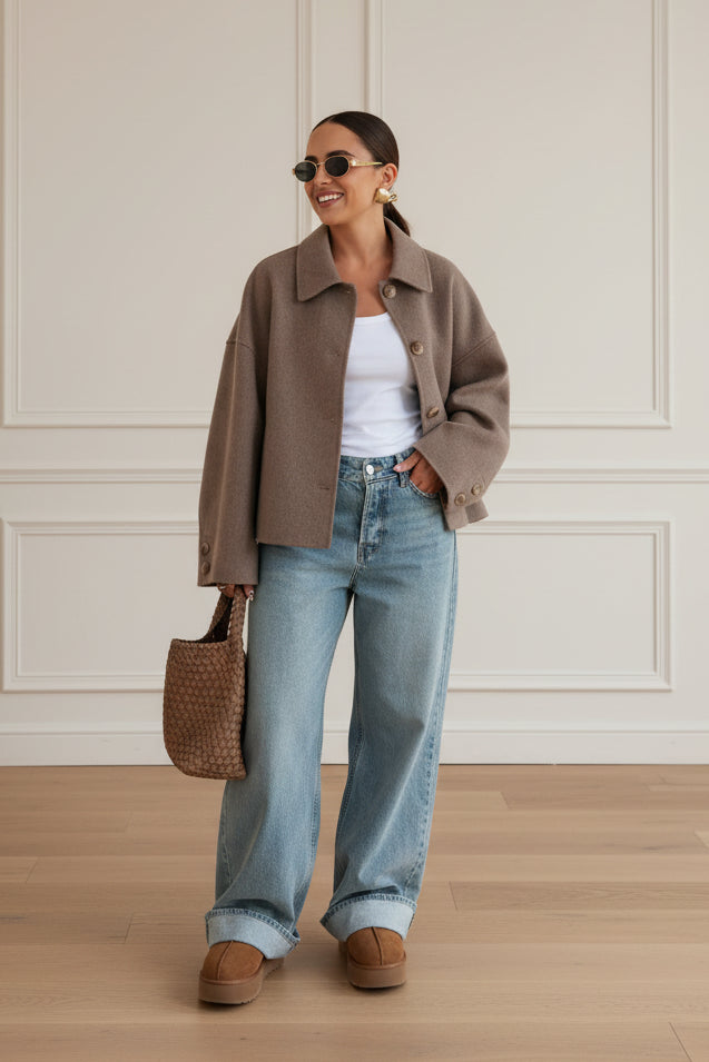 Women Single Breasted Wool Blend Jacket Coat