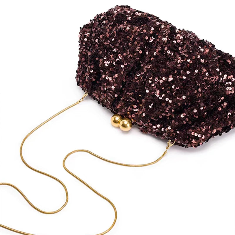 Sequined Beaded Chain Clutch Evening Bag for Women