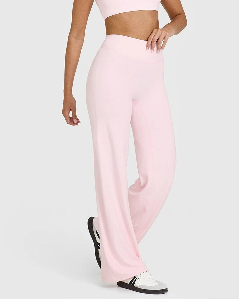Women Butter Fabric Straight Leg Yoga Pants Mid Waist Fitness Trousers