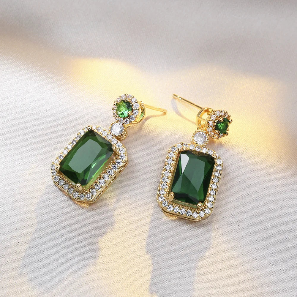 Women Rhinestone Quadrate Necklace Earrings Ring Jewelry Set