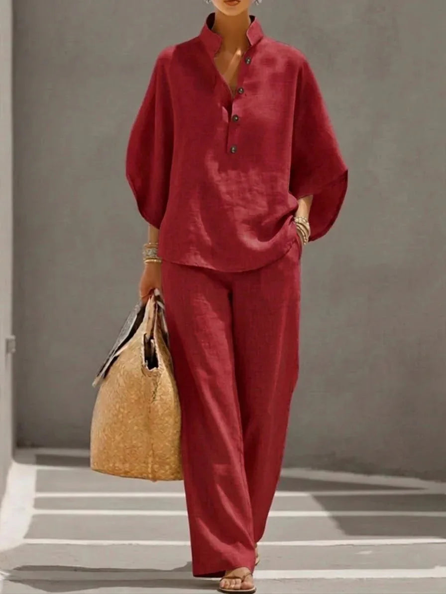 Women Cotton Linen 2 Piece Set Office Suit