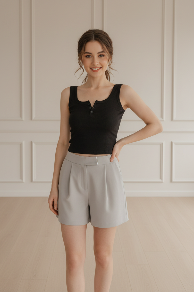 Ribbed Button Sleeveless Tank Top for Women