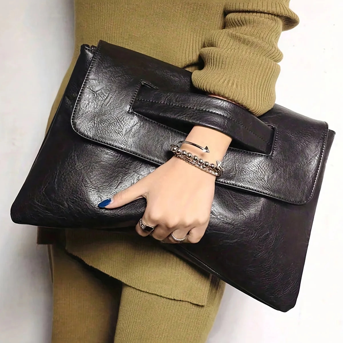 Vintage PU Leather Envelope Evening Bag for Women
