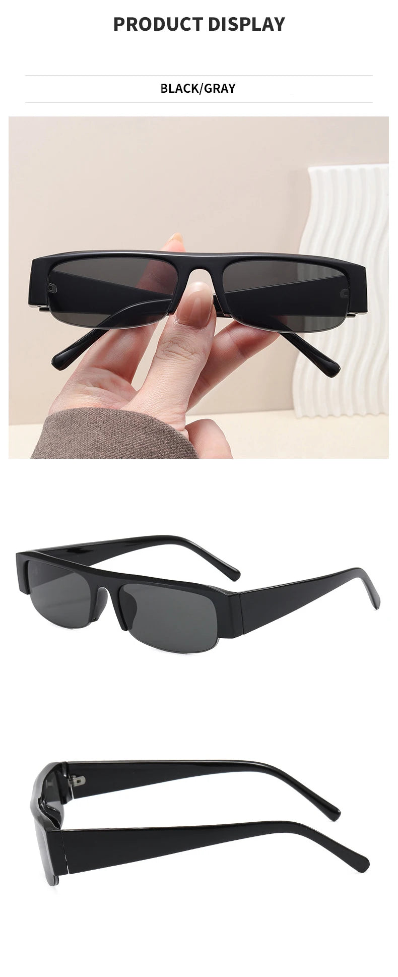 Women Small Rectangle Half Frame UV400 Sunglasses