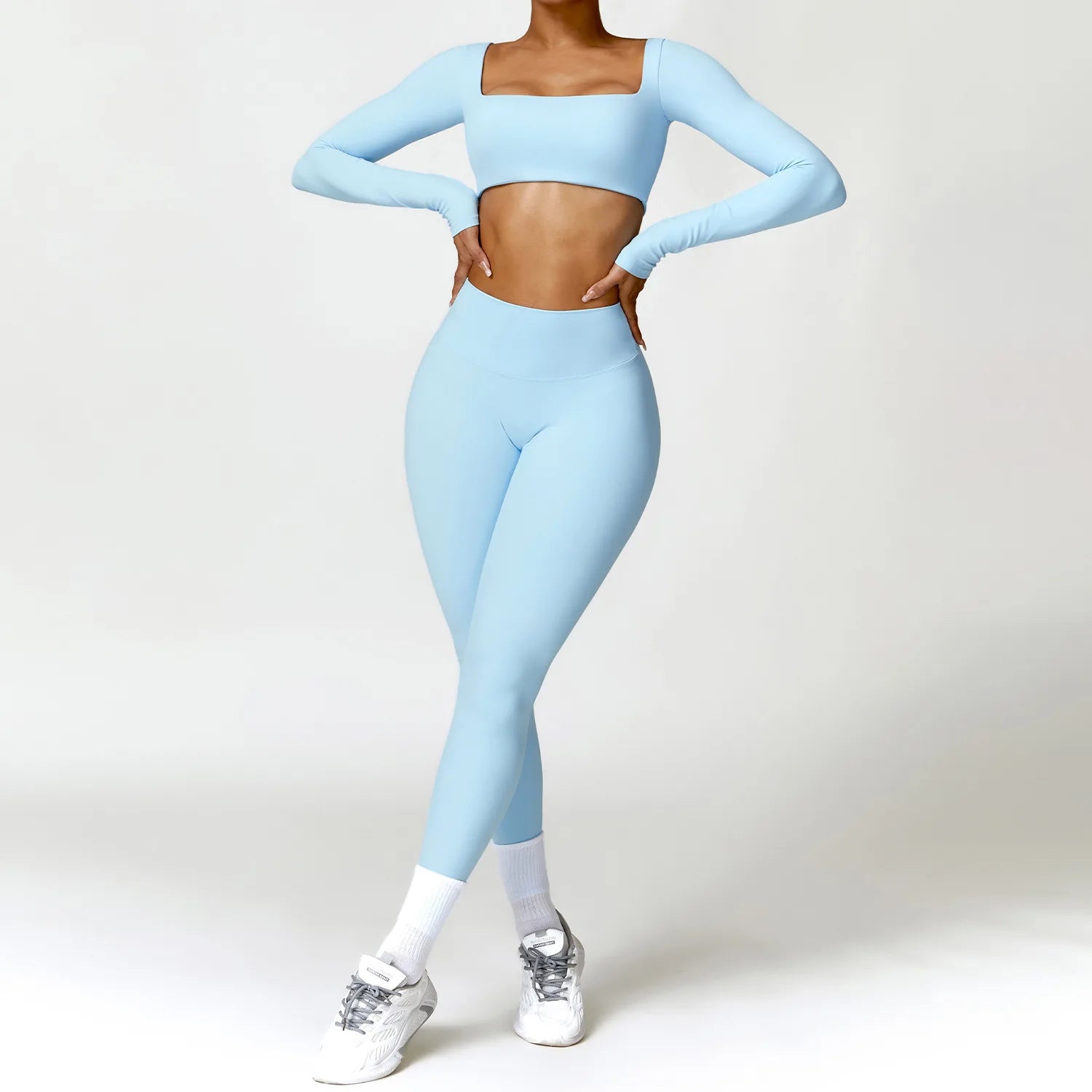 Women 2 Piece Yoga Set Long Sleeve Sports Top and Leggings