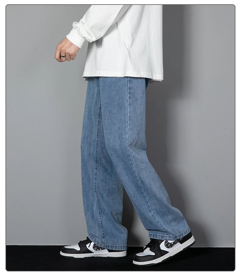 Men Korean Wide Leg Straight Jeans