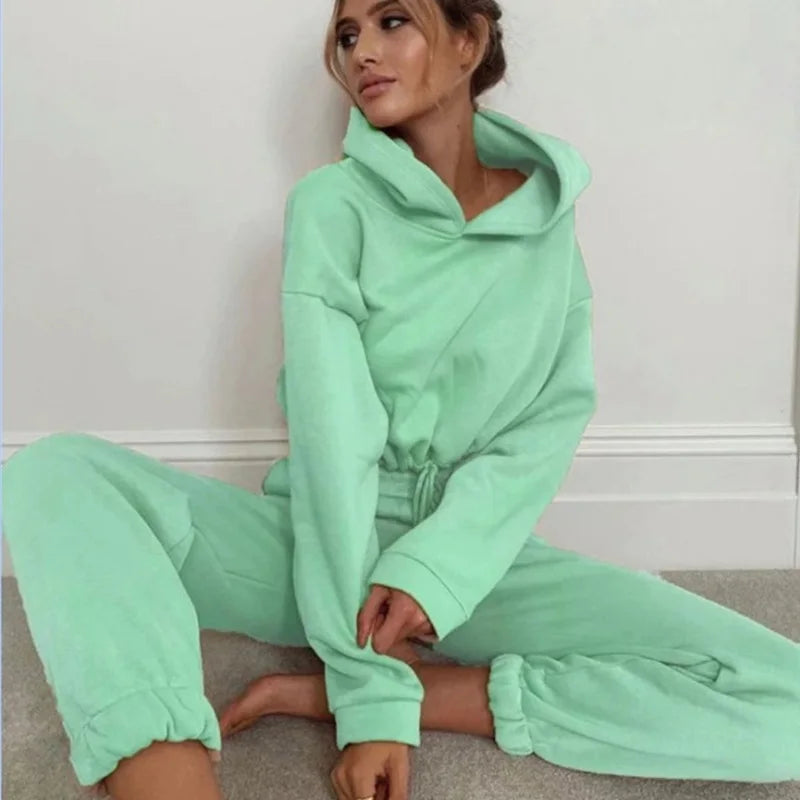 Women Long Sleeve Casual 2 Piece Set Waist Fit Sports Outfit