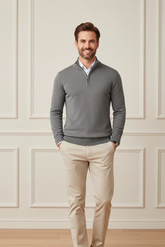 Men Quarter Zip Slim Fit Knitted Sweater