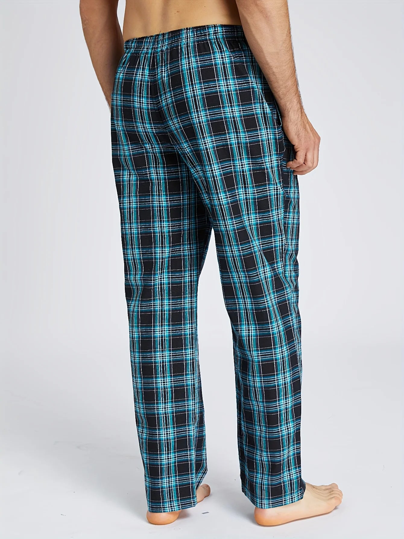 Men Cotton Pajama Pants Checked Elastic Waist Lounge Pants