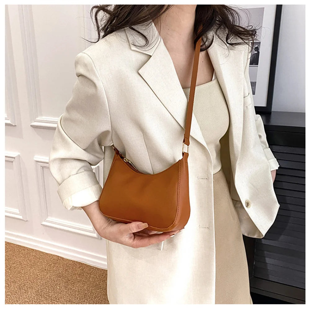 Shoulder Bags WOMEN'S Bag Underarm Bag  Handbags Retro Solid Color PU Leather Shoulder Underarm Bags Casual Women Hobos Handbags