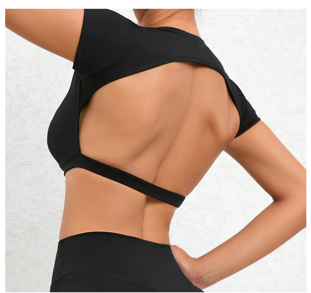 Women Open Back Sports Bra T Shirt