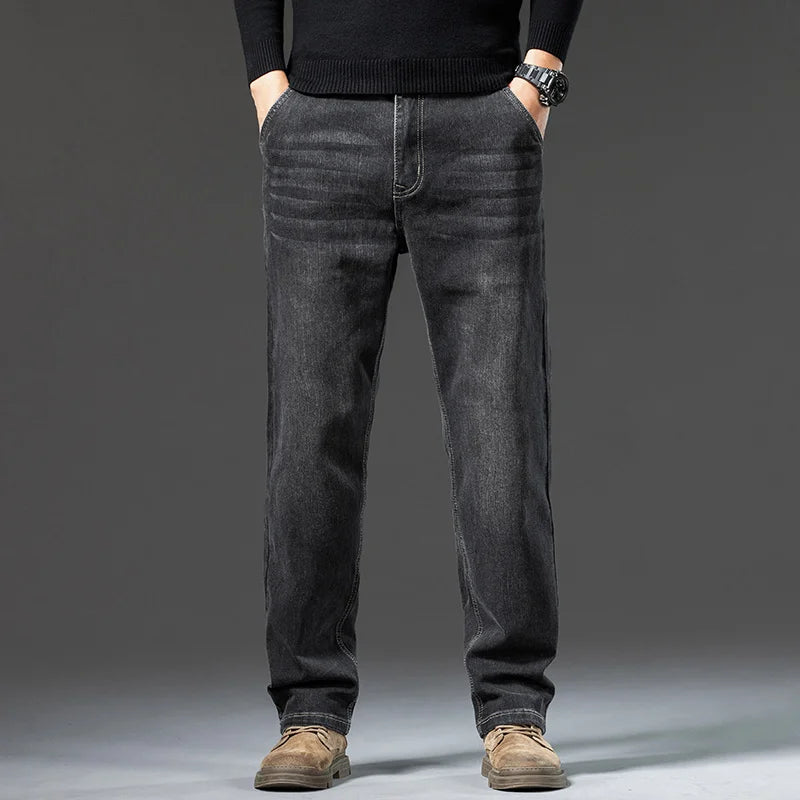 Men Retro Washed Straight Leg Jeans