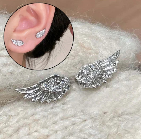 Women Zircon Angel Wing Crystal Stud Earrings