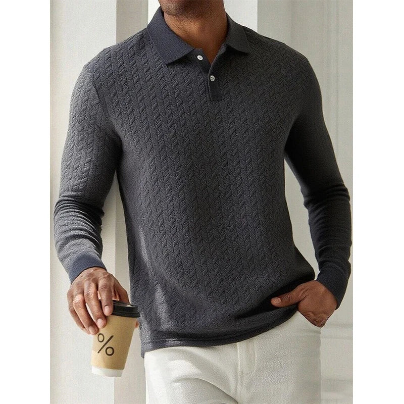 Men Long Sleeve Business Casual Polo Shirt
