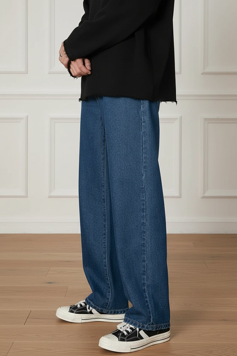 Men Korean Straight Wide Leg Jeans