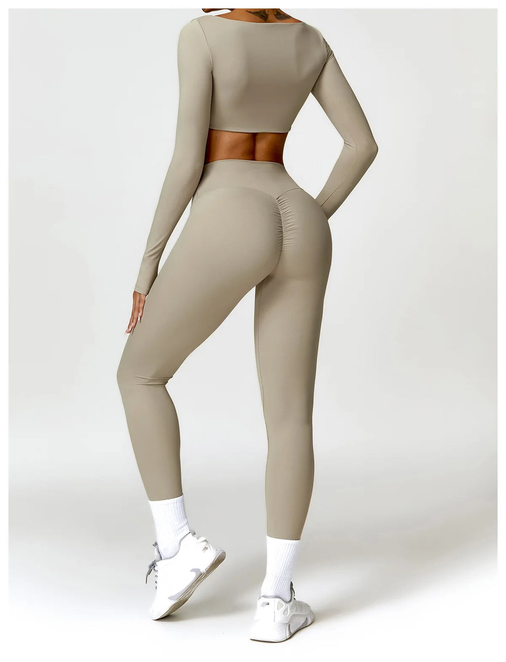 Women 2 Piece Yoga Set Long Sleeve Sports Top and Leggings