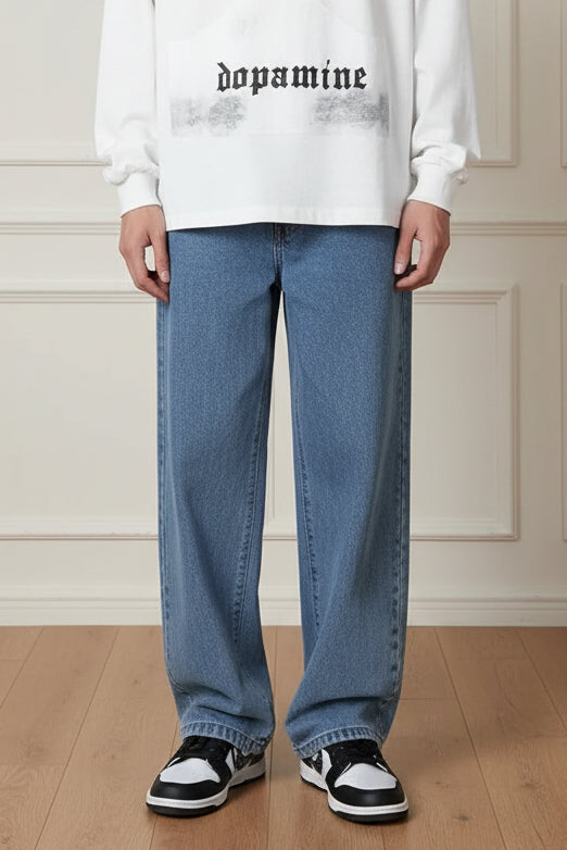 Men Korean Straight Wide Leg Jeans
