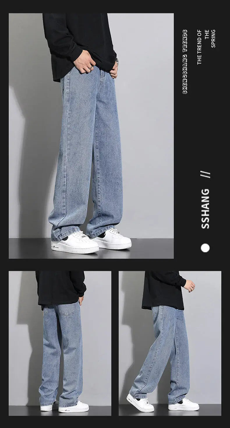 Men Korean Wide Leg Straight Jeans