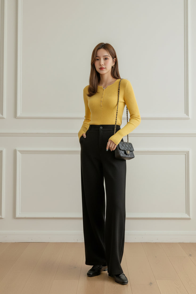Knitted O Neck Button Sweater Pullover for Women with Bold Stripes