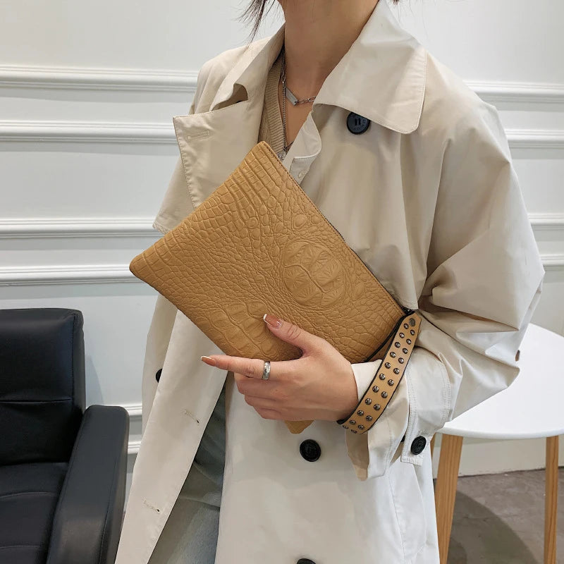 PU Leather Envelope Clutch Wristlet Bag for Women