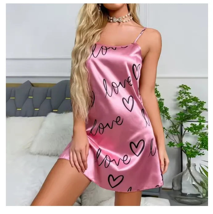 Floral Print Satin Nightdress Sleepwear for Women