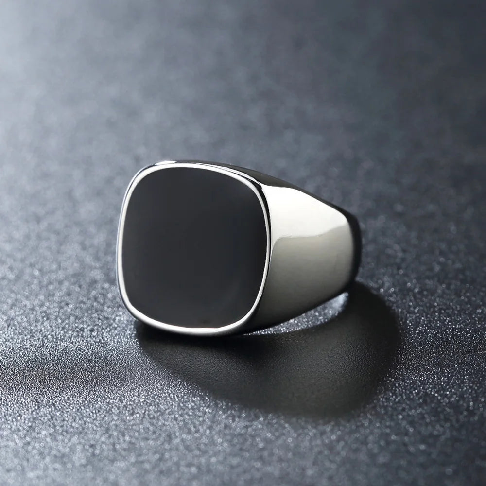 Men Stainless Steel Square Signet Punk Ring
