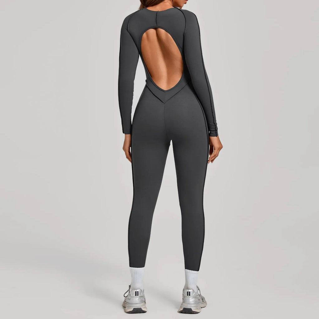Women Open Back Yoga Jumpsuit Fitness Bodysuit
