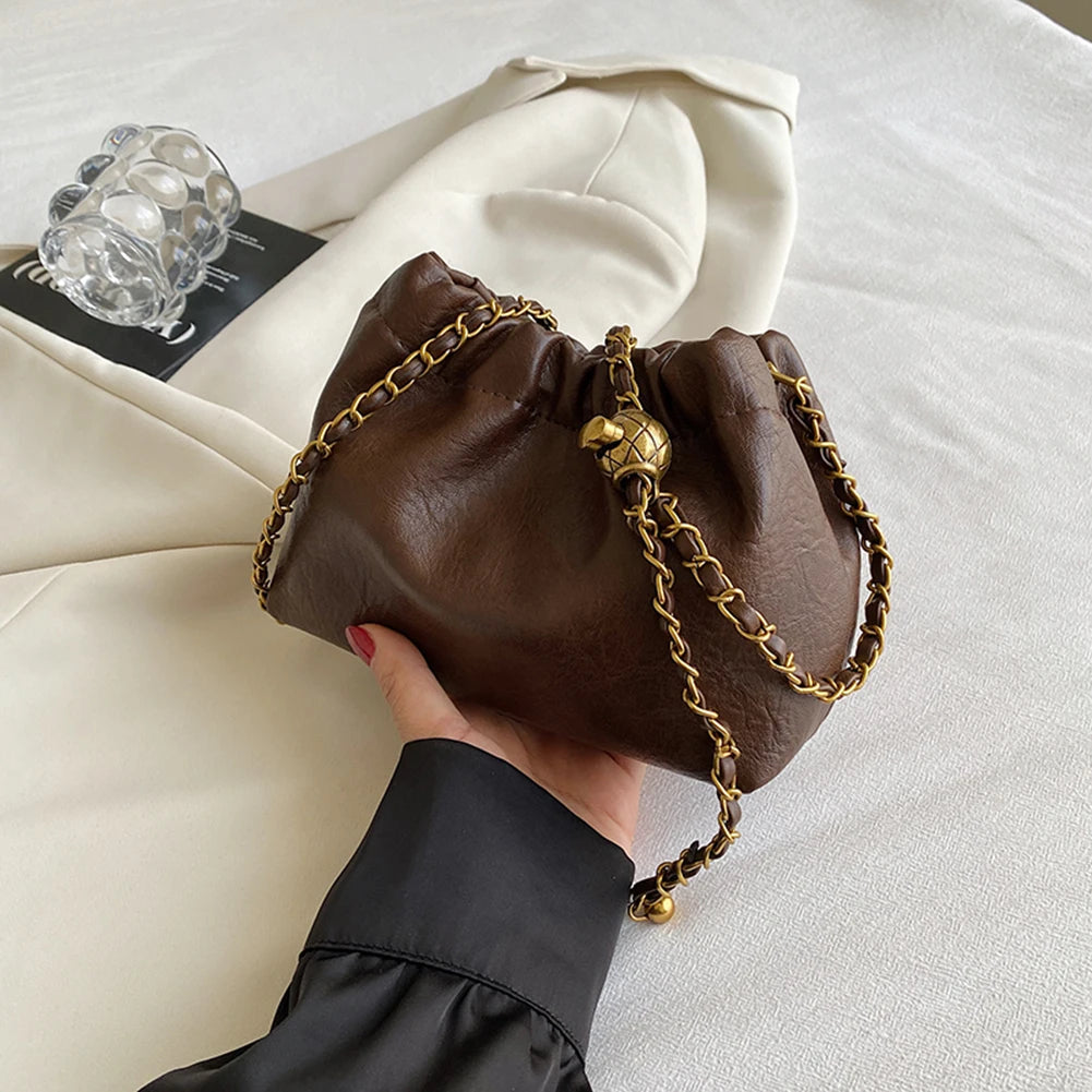 PU Leather Pleated Hobo Evening Bag for Women