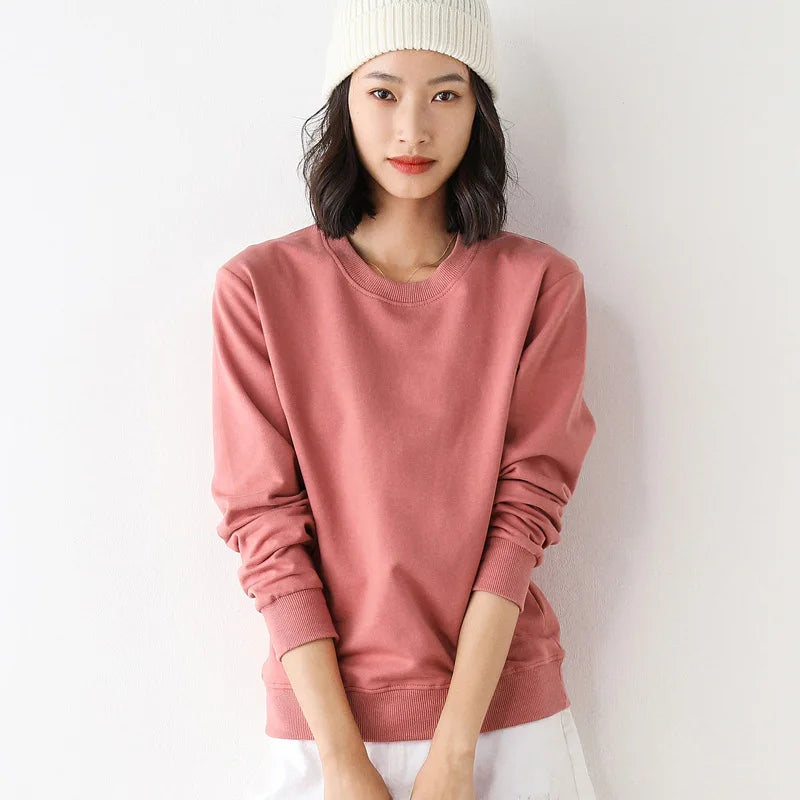 Women O Neck Cotton Activewear Sweatshirt Loose Fit Pullover