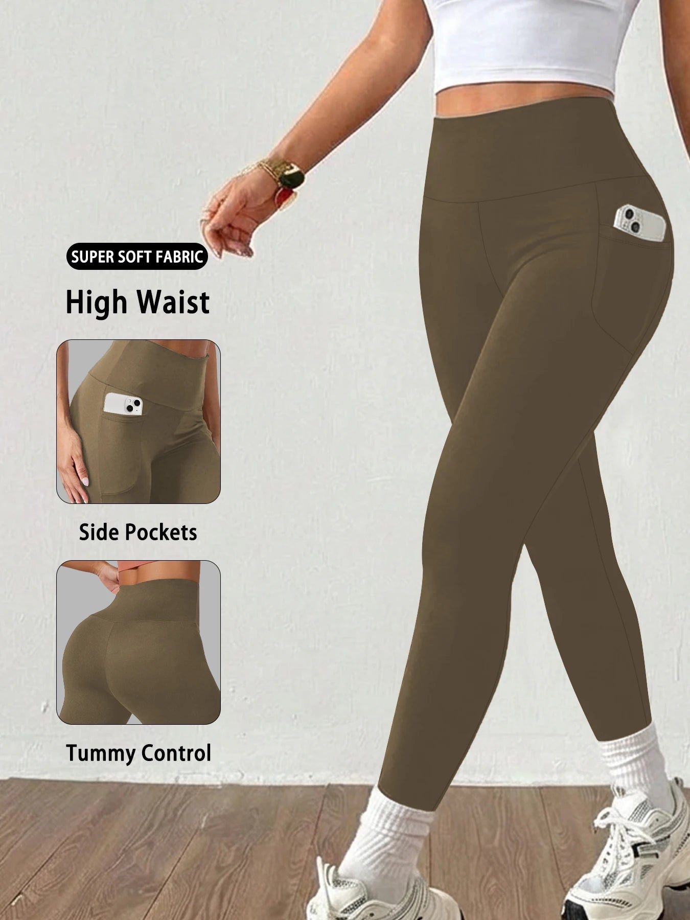 Women High Waisted Yoga Leggings with Pockets Tummy Control