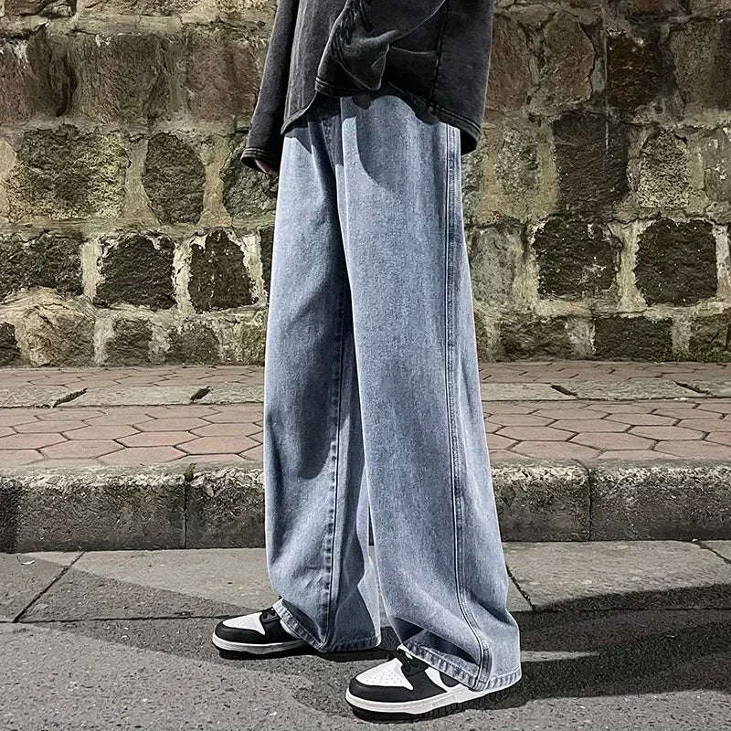 Men Korean Streetwear Wide Leg Jeans