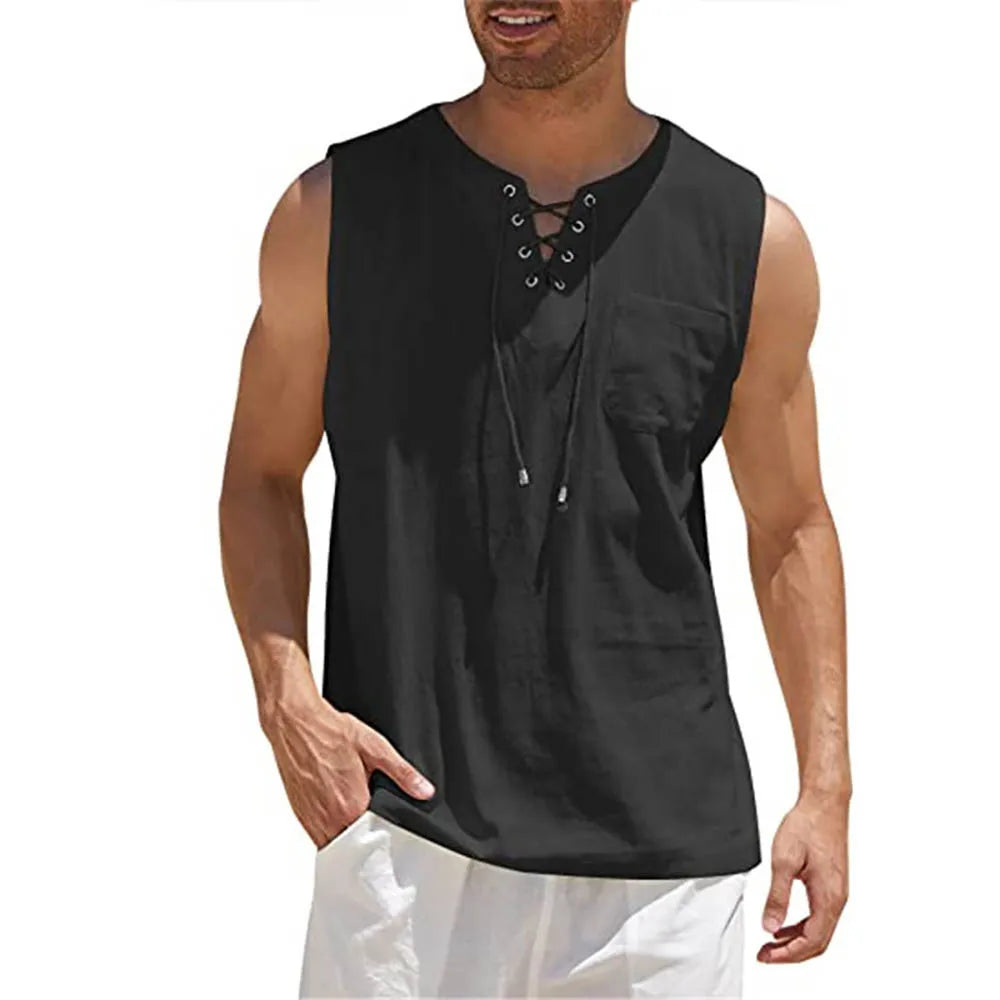 Men Sleeveless V Neck Beach Shirt