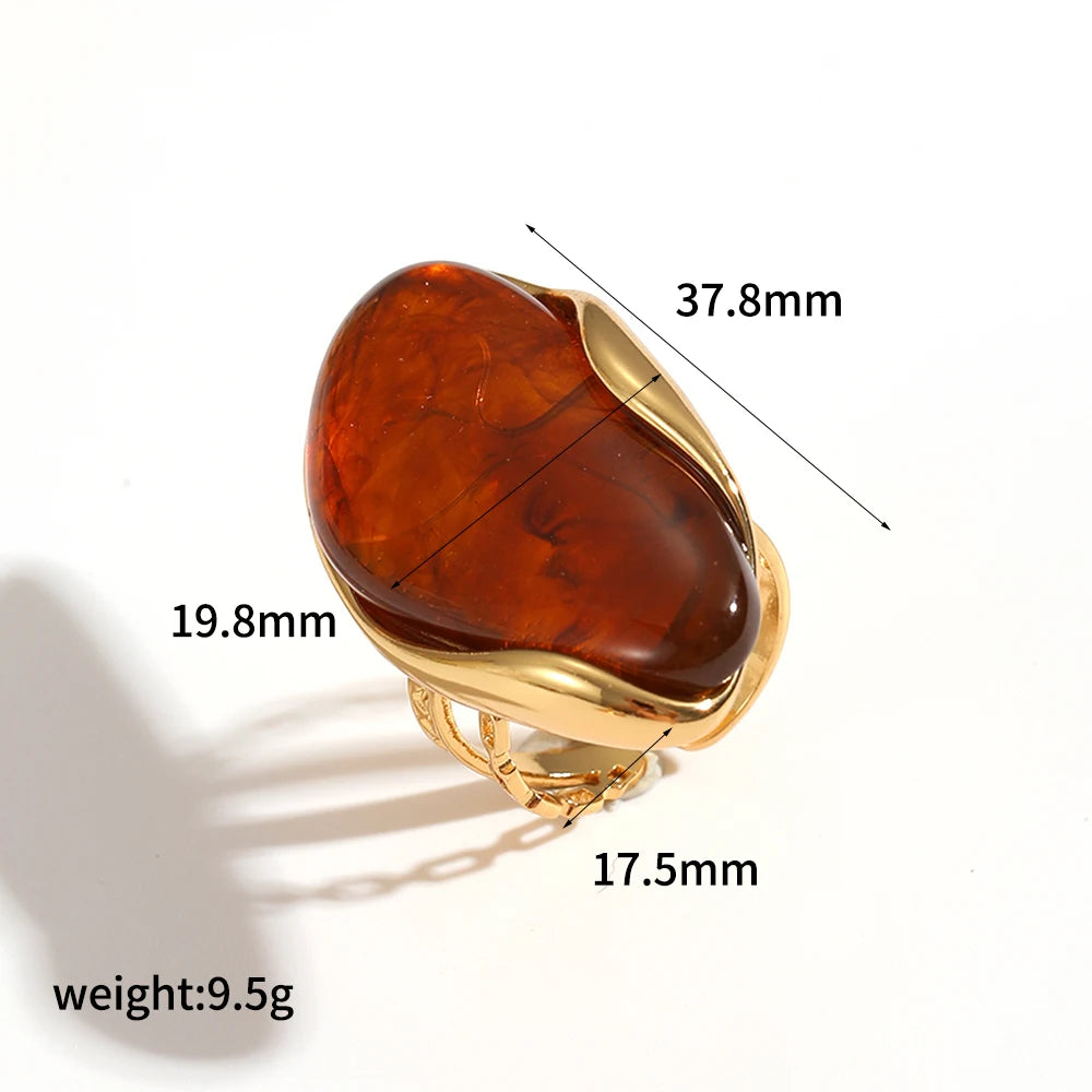 Women Geometric Resin Stainless Steel Ring