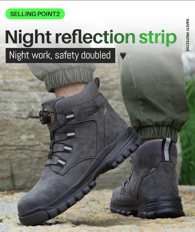 Rotating Button Work Shoes for Men Anti Puncture Protective Boots Sneakers Waterproof Work Safety Shoes Non Slip Steel Toe shoes