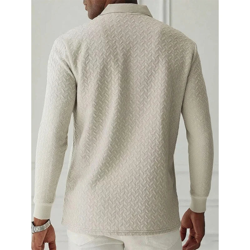 Men Long Sleeve Business Casual Polo Shirt