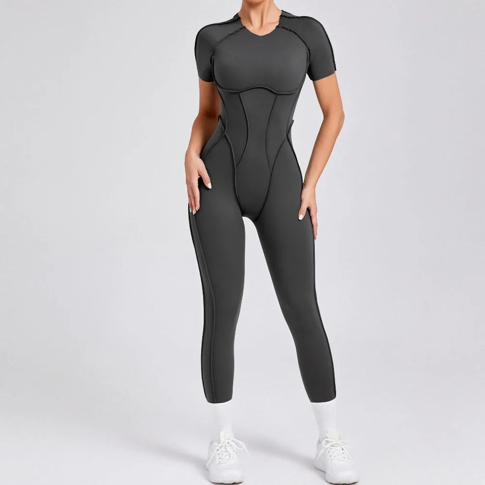 Women Open Back Yoga Jumpsuit Fitness Bodysuit