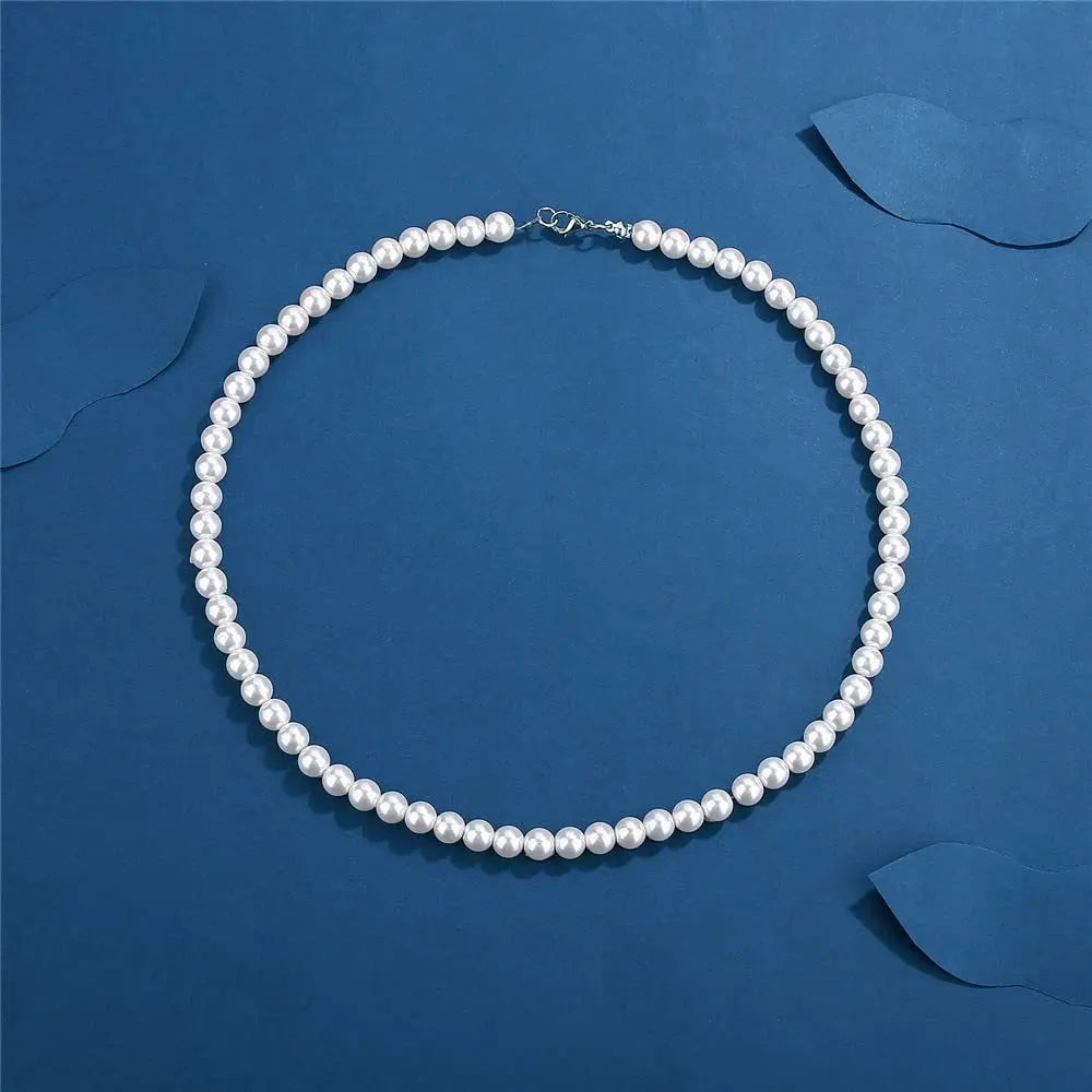Men Simple Handmade Strand Bead Pearl Necklace