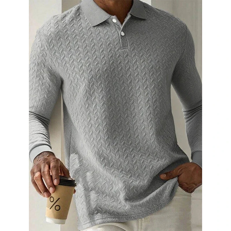 Men Long Sleeve Business Casual Polo Shirt