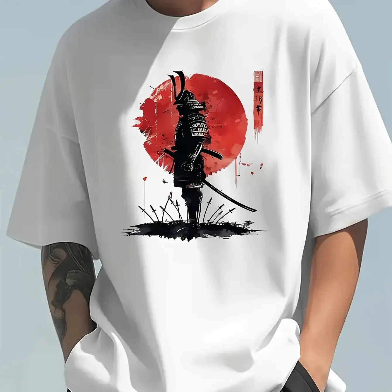 Men's Samurai Print Cotton Short Sleeve T-shirt