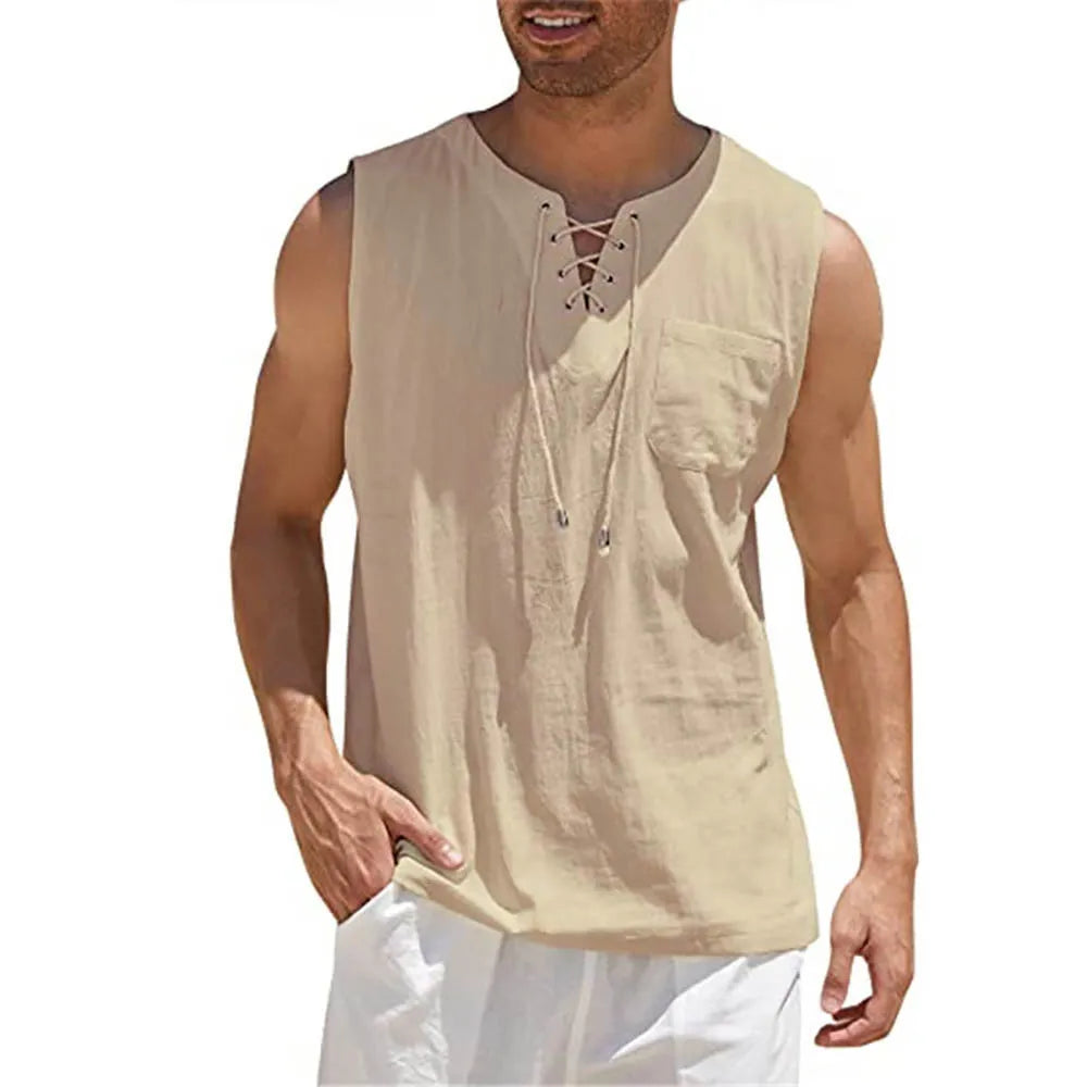 Men Sleeveless V Neck Beach Shirt