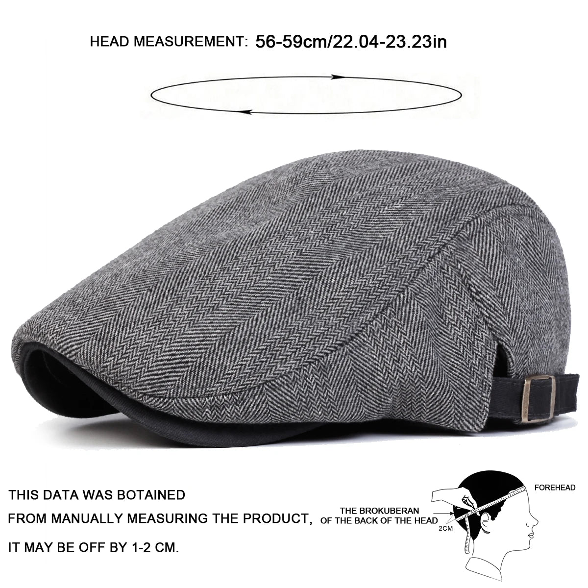 Men Retro Herringbone Newsboy Flat Cap